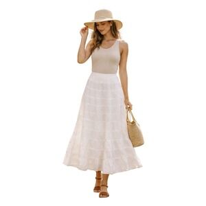 Talbots Petites 100% Irish Linen White Tiered Skirt Sz 2P Cottagecore Midi Flowy